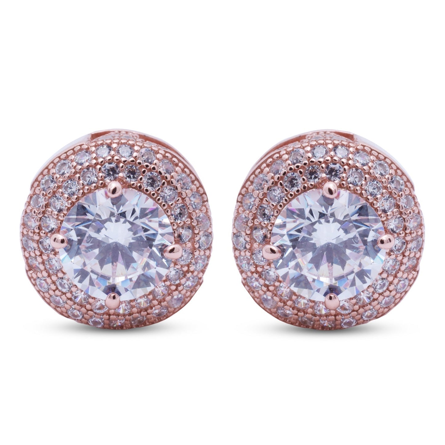 LustreCo 92.5 Pure Silver Earrings Solitaire Double Line Side Design Stud CZ Rose Gold Earrings For Women & Girls