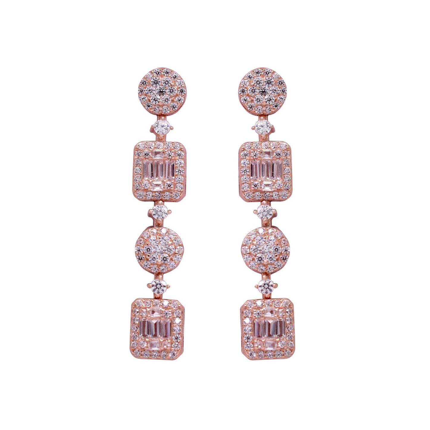 Elegant Rose Gold Silver Drop Earrings with CZ for Women & Girls