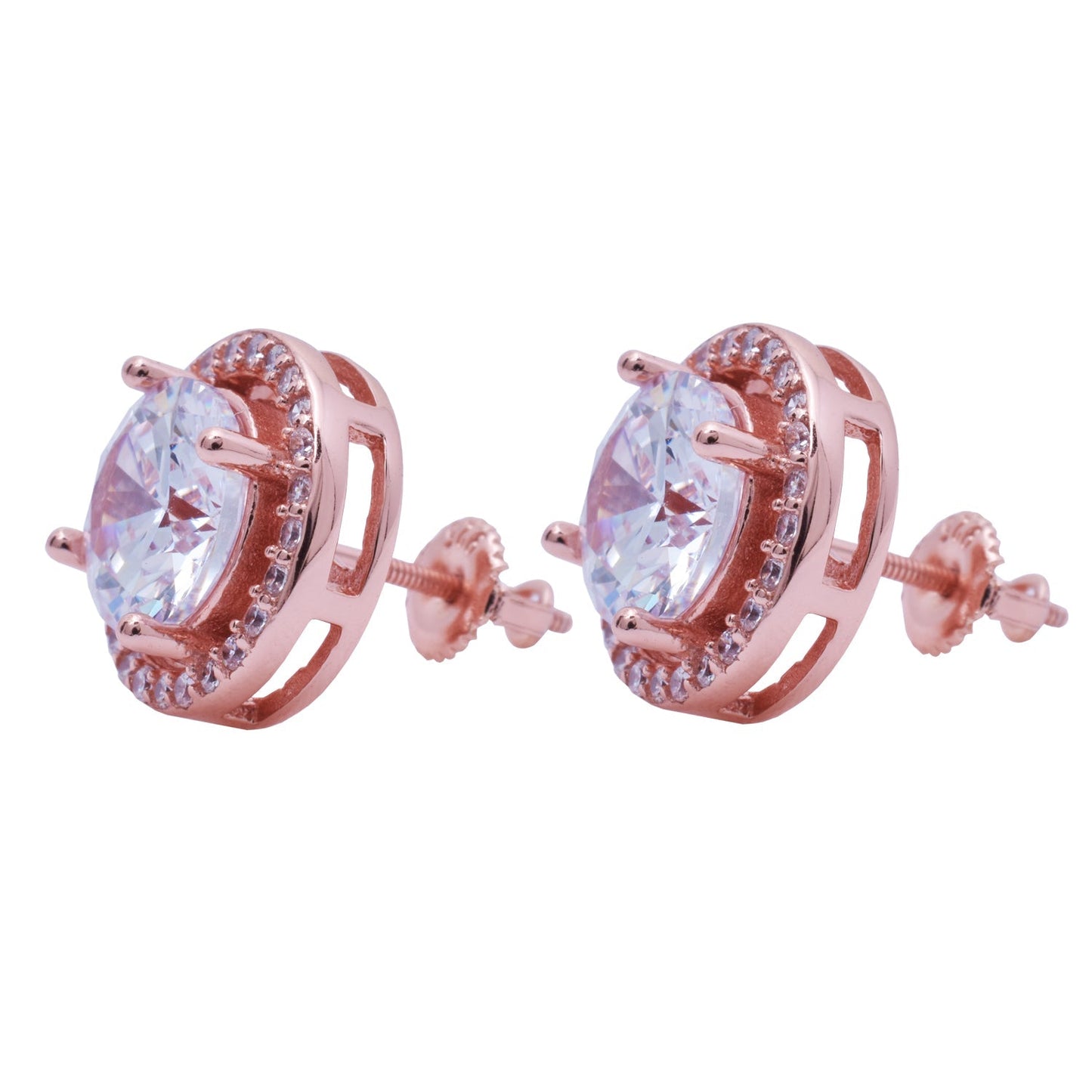 LustreCo 92.5 Pure Silver Earrings Solitaire 2 CT CZ Rose Gold Earrings For Women & Girls