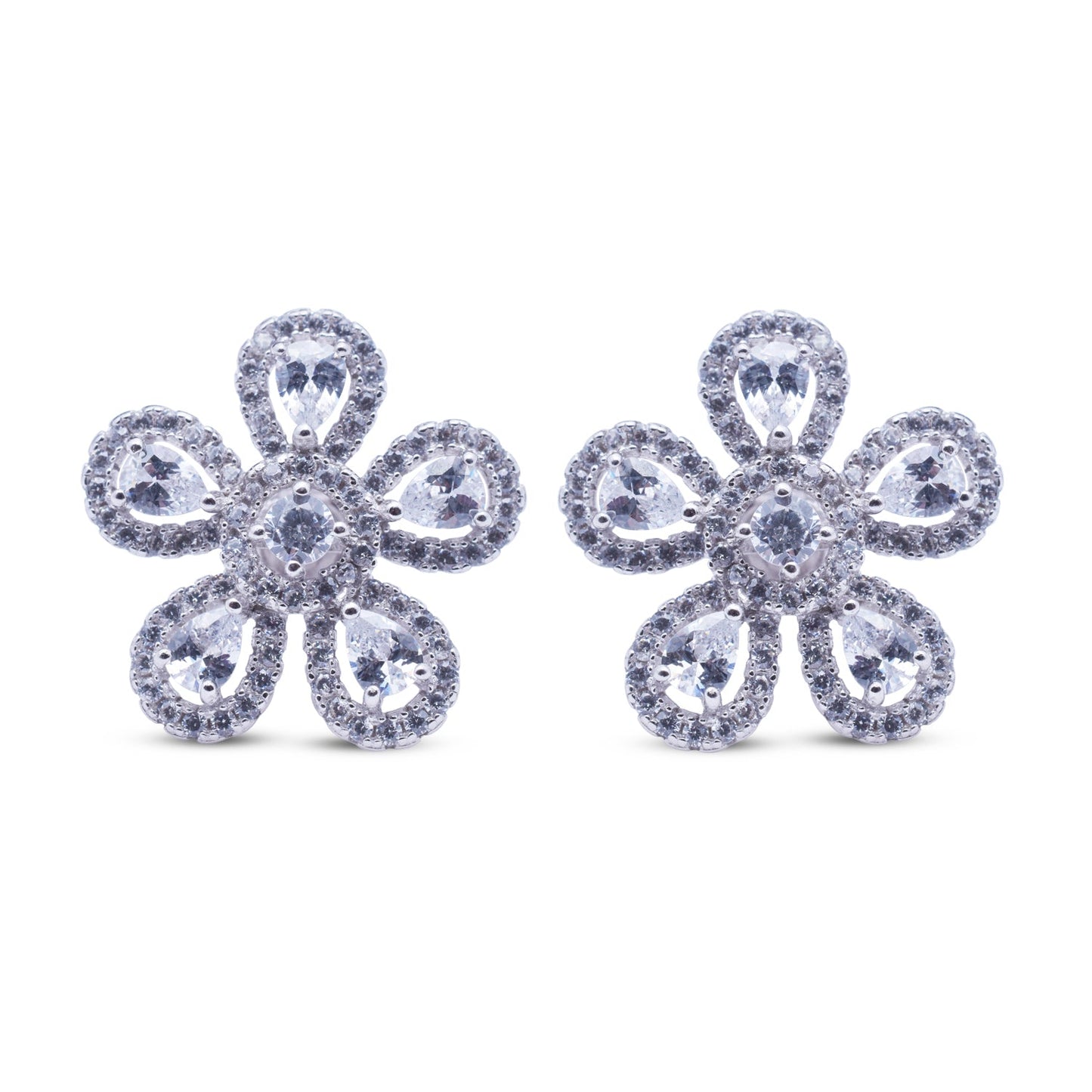 LustreCo 92.5 Pure Silver Earrings Flower Stud CZ White Gold Earrings For Women & Girls