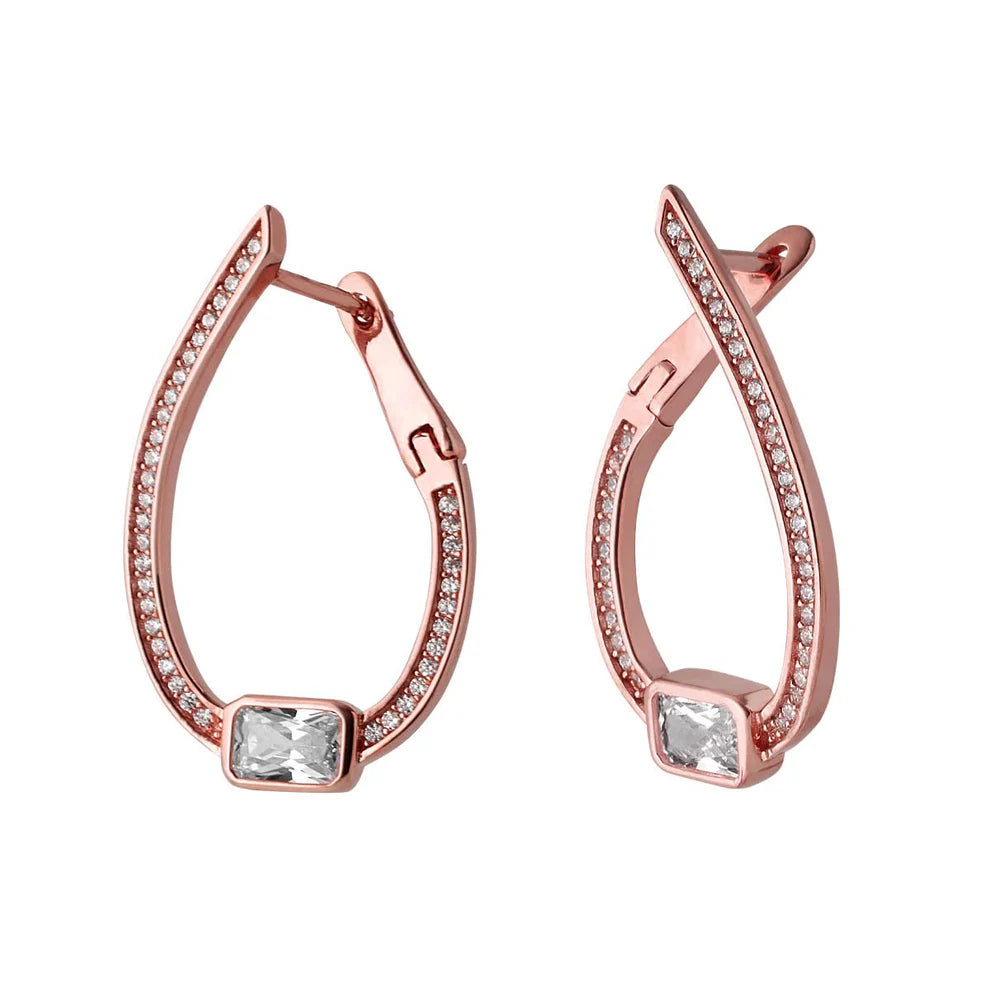 Flame Rose Gold Dangler Earrings in 925 Silver with Baguette CZ