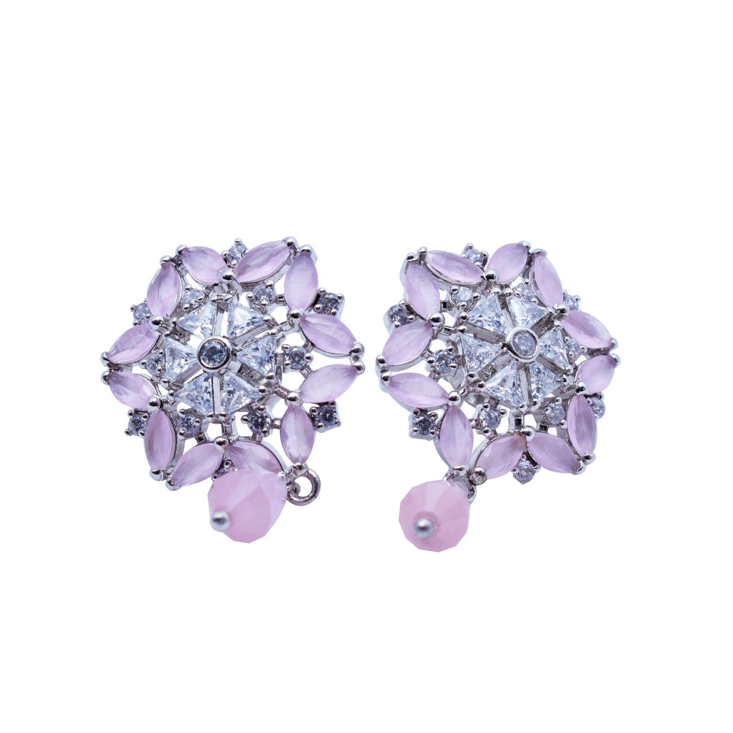 LustreCo 92.5 Pure Silver Earrings Pink Stone Star Shape CZ White Gold Earrings For Women & Girls