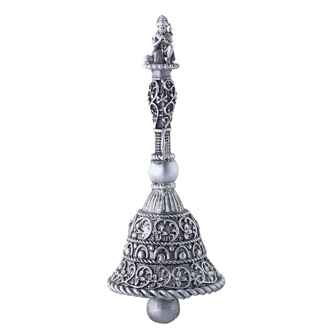 Silver Pooja Hand Bell for Mandir Pooja (Carving Hanuman Figure)