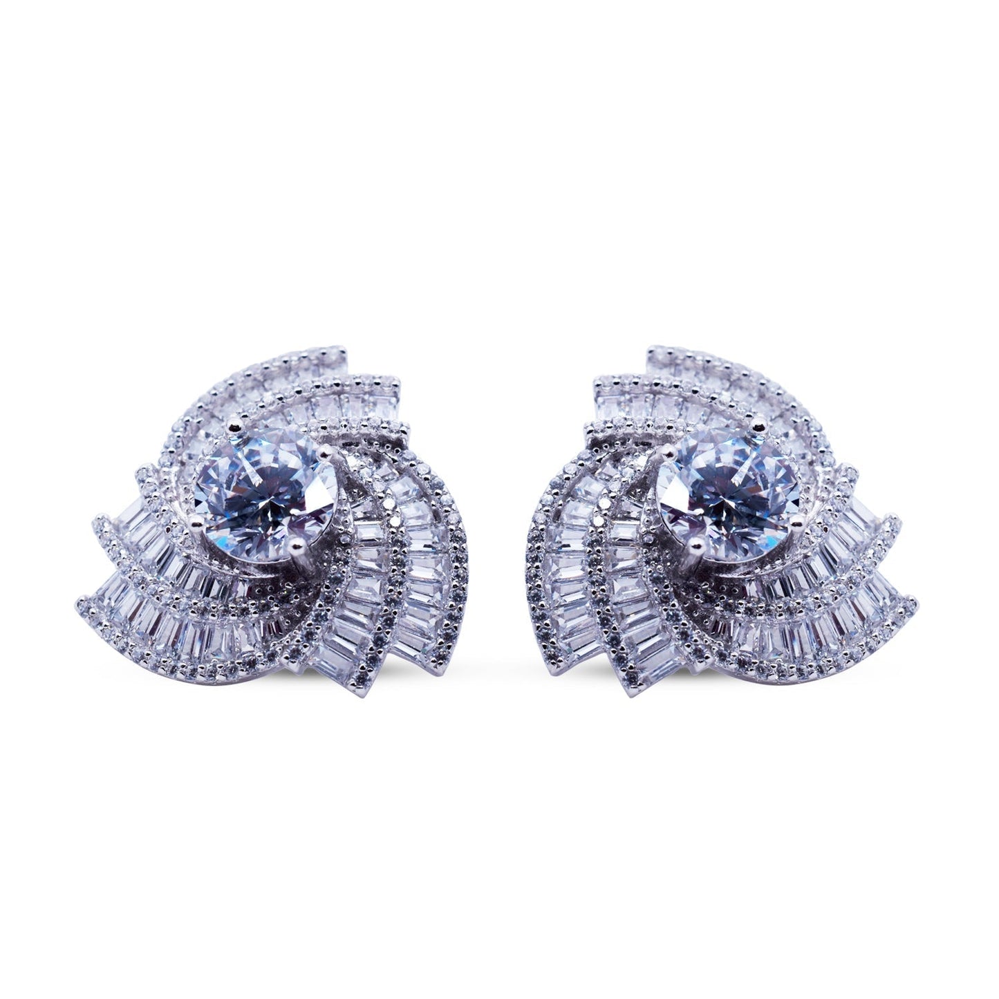 925 Silver Chakkari CZ Stud Earrings in White Gold Polish for Women