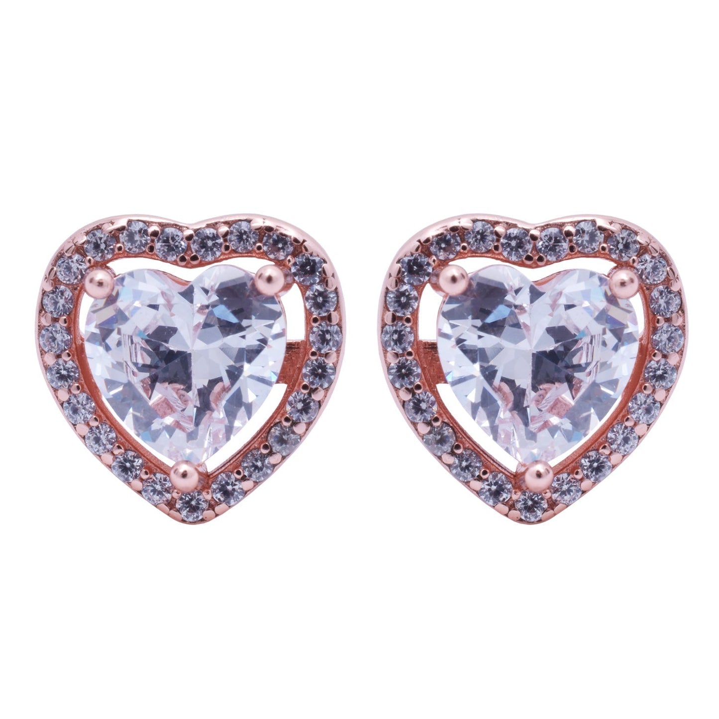 LustreCo 92.5 Pure Silver Earrings Heart Double Layer CZ Rose Gold Earrings For Women & Girls