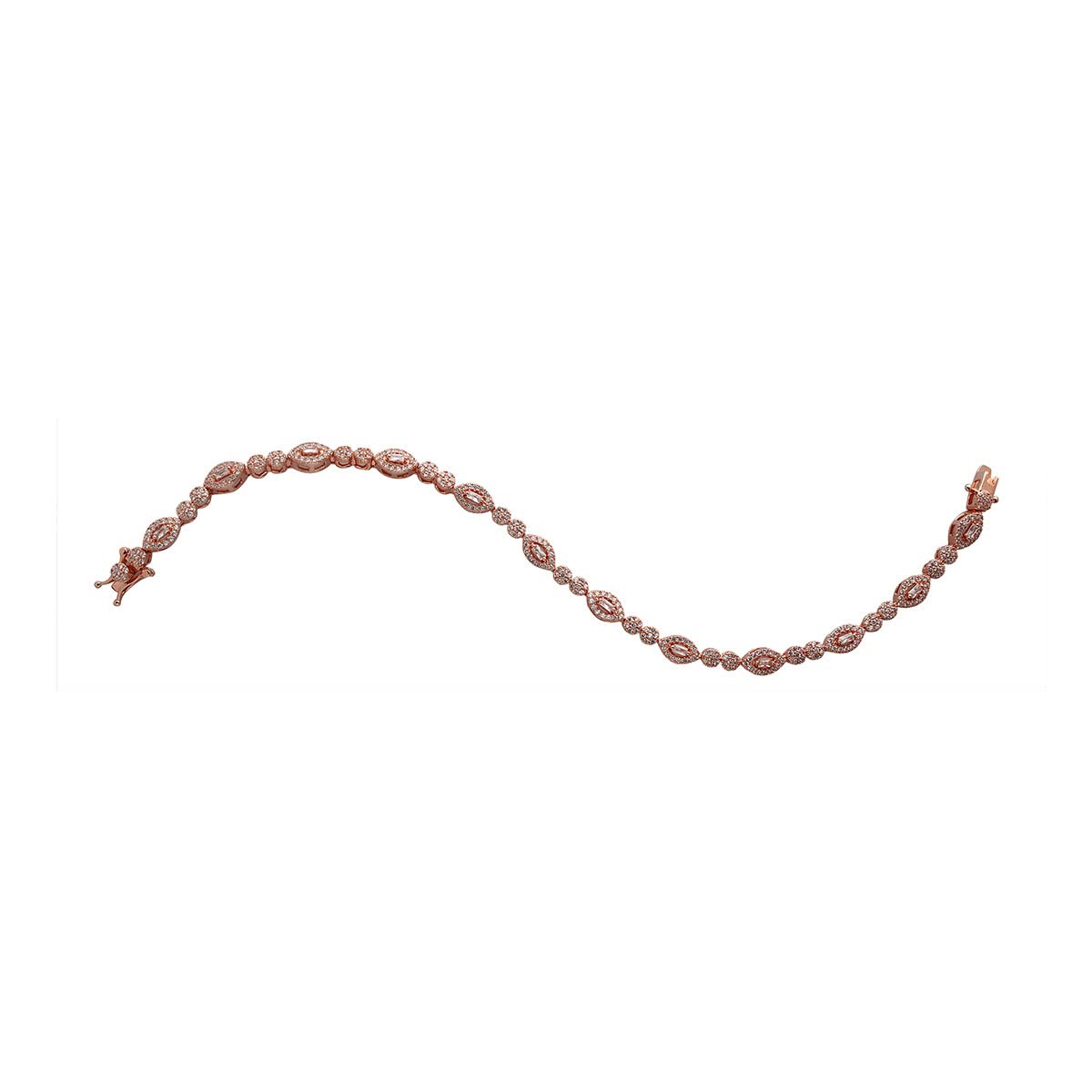 LustreCo 92.5 Silver Tennis Pear Circle Bracelet Buggettes Round CZ In Rose Gold Color For Women