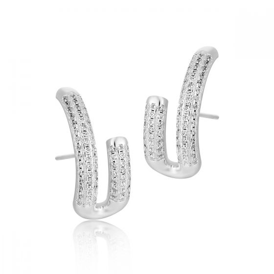 Modern U-Shape 925 Sterling Silver Earrings with Micro Setting CZ