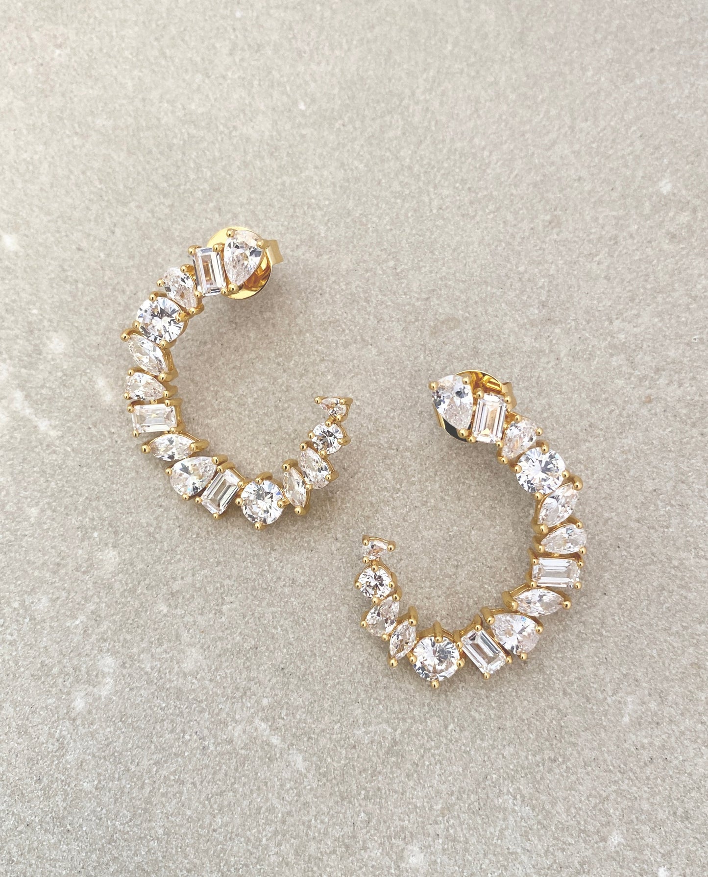 Modern Angular Hoop Earrings | Silver Alloy & Dazzling CZ Stones