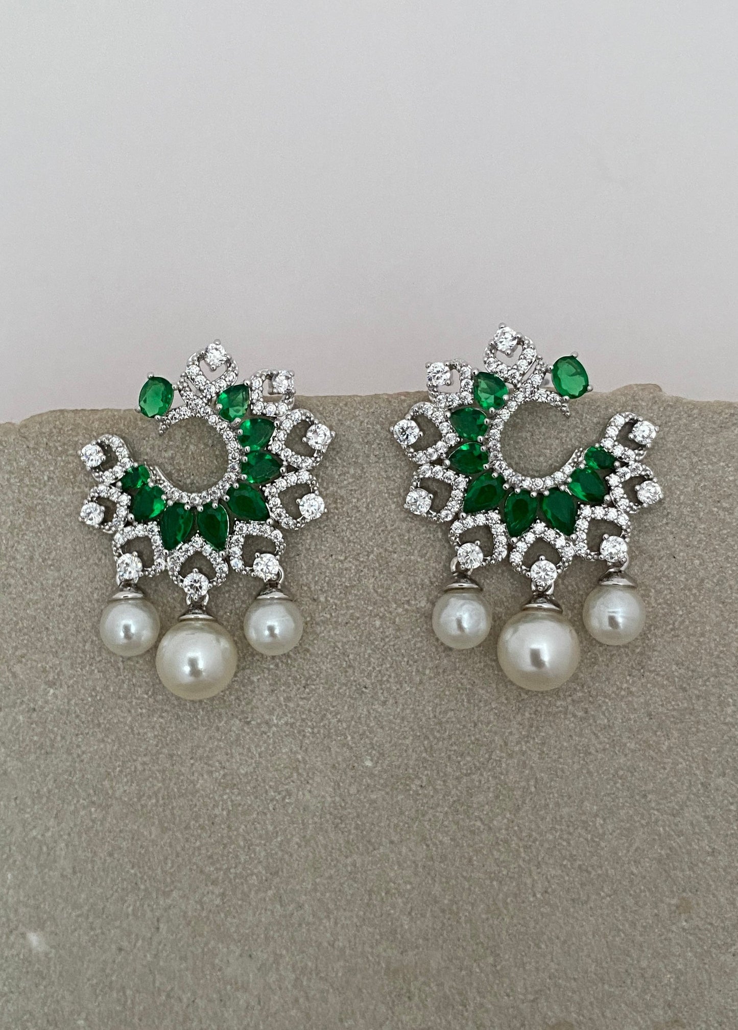 Elegant Aura Pearl Drop Earrings: Silver Alloy & Dazzling CZ Stones