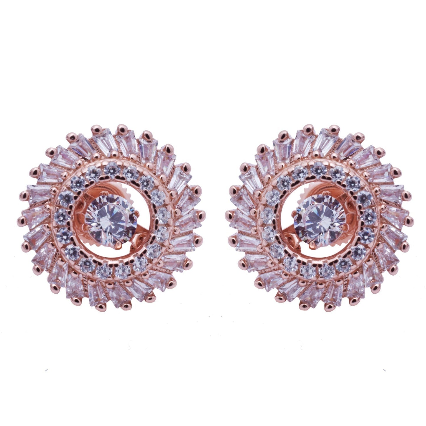 Rose Gold Dancing CZ Stud Earrings in 925 Sterling Silver