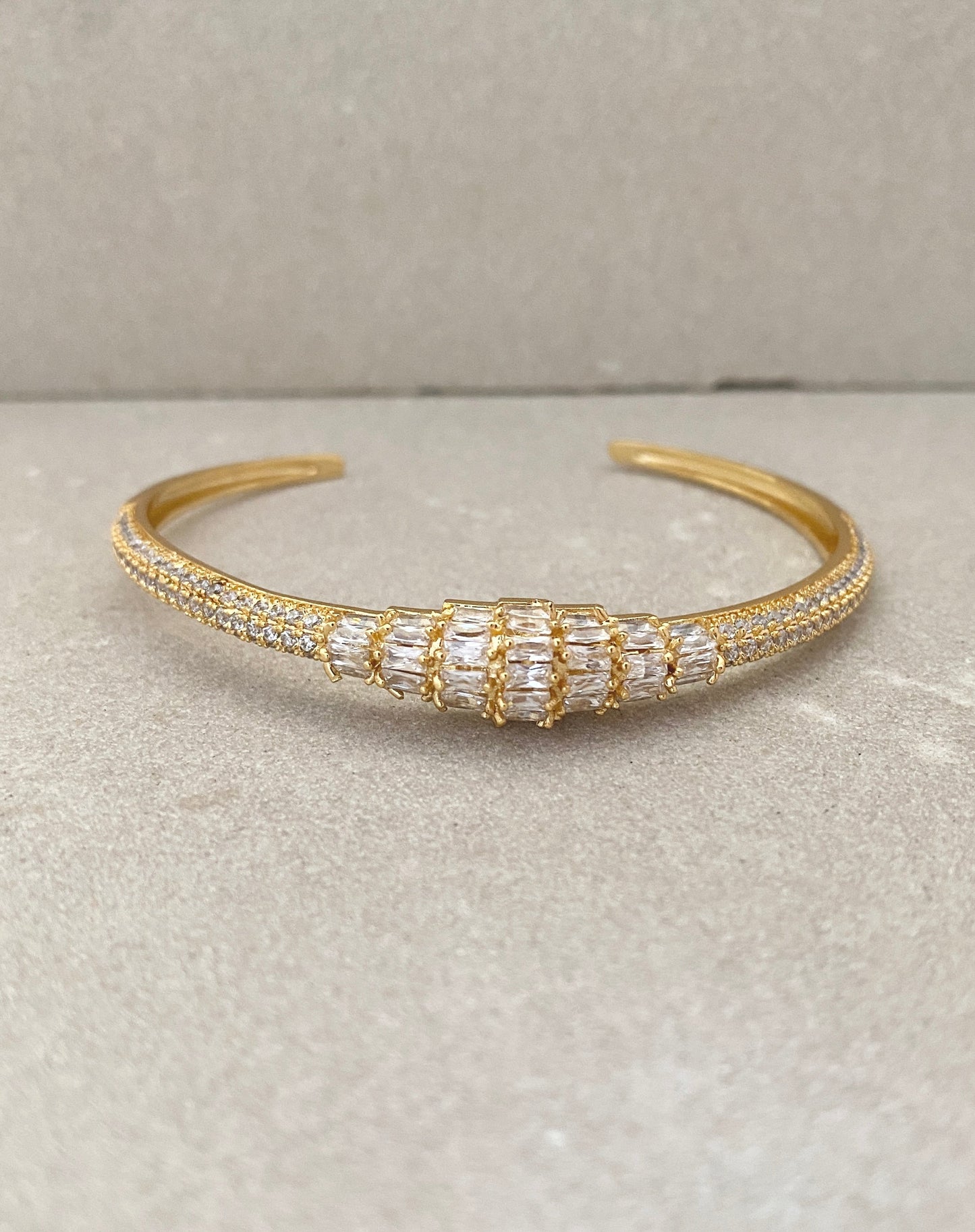 Sparkling Silver Alloy Cuff Bracelet with CZ & Semi-Precious Gems