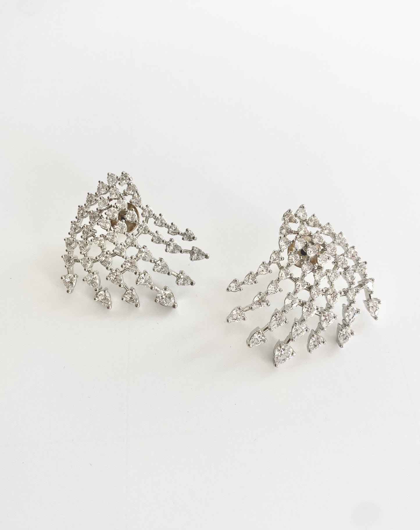 statement silver CZ earrings cascading bridal party wear design