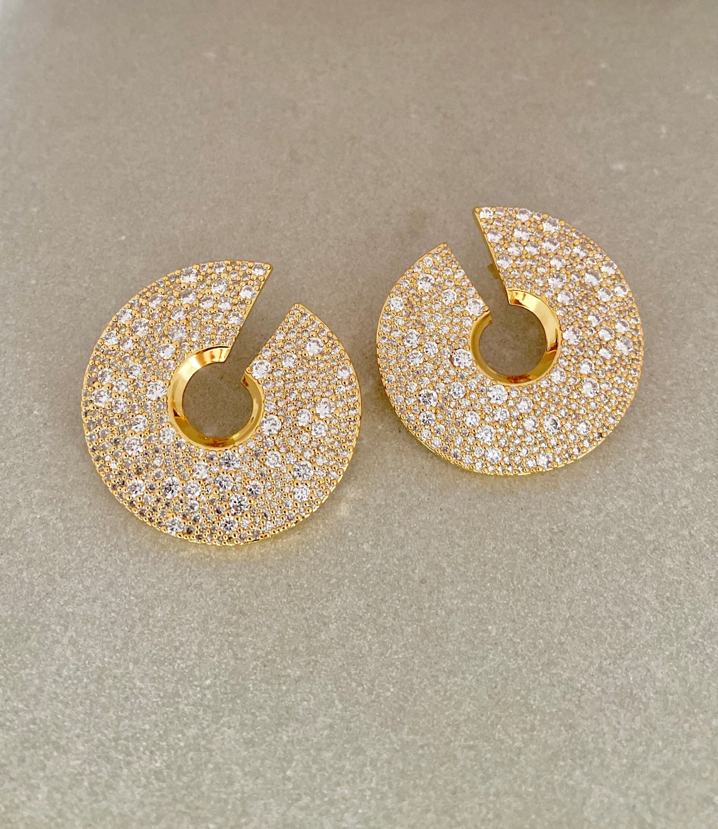 Dazzling Curve Stud Earrings: Silver Alloy, CZ & Semi-Precious Stones