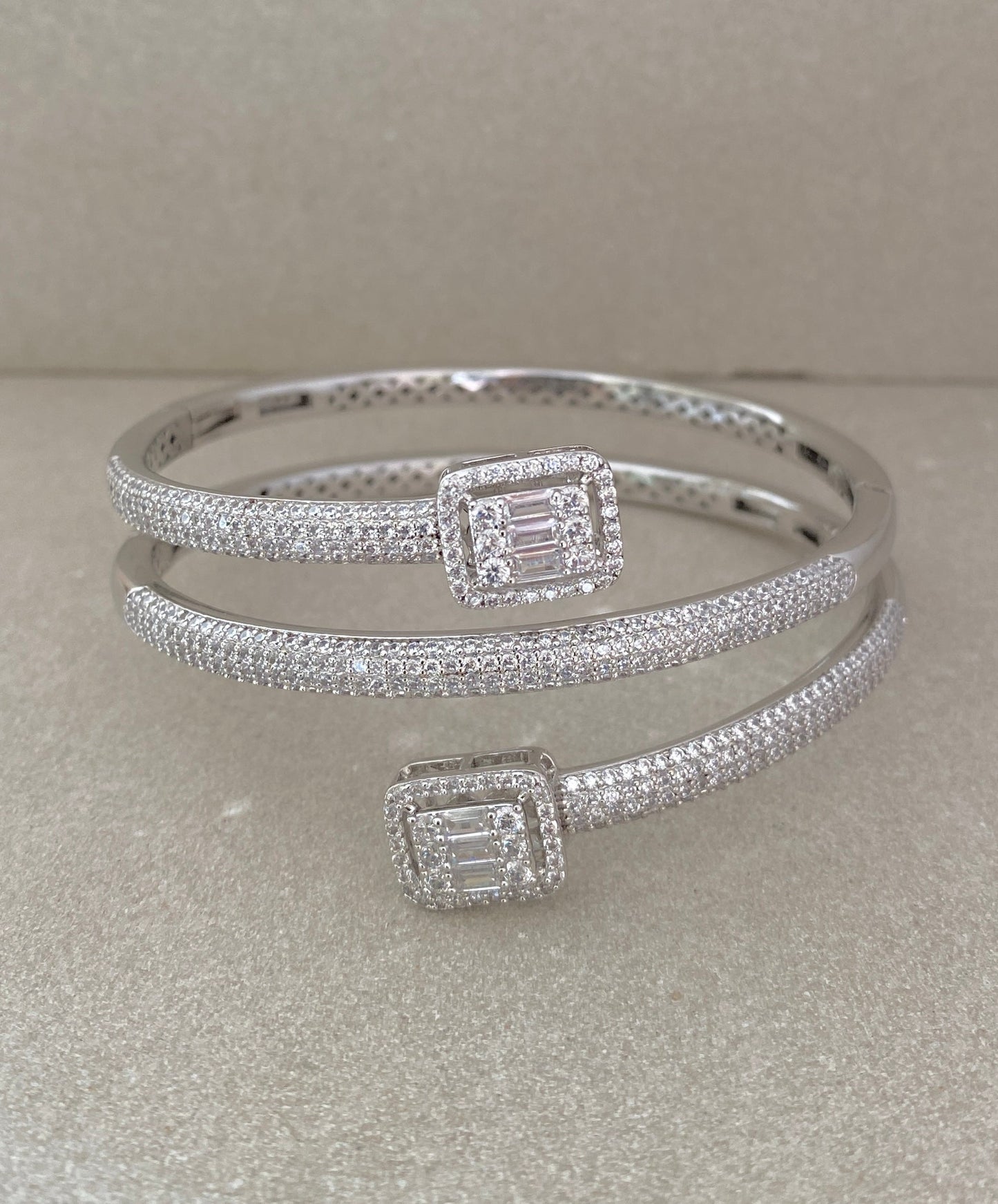 Elegant EdgeLine Silver Cuff Bracelet with CZ & Semi-Precious Stones