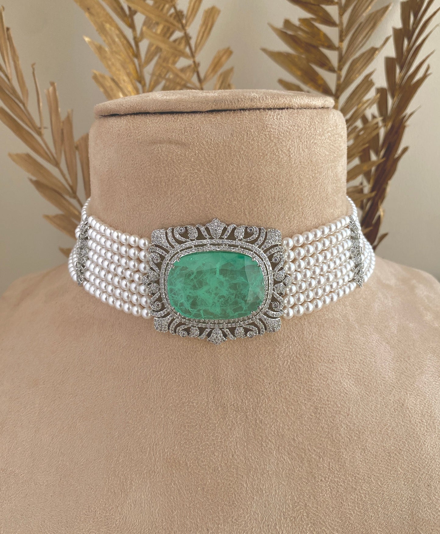 Fashion Choker Set with Silver Alloy, CZ & Semi-Precious Stones