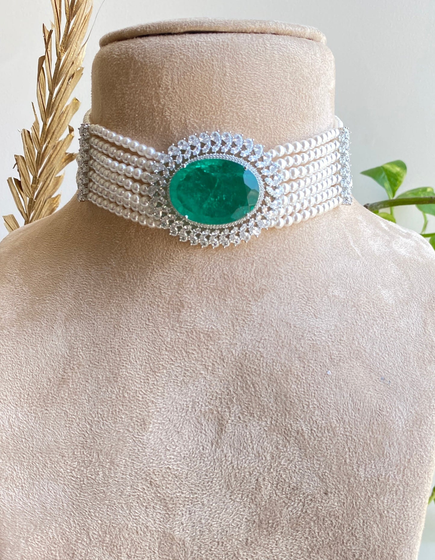 Evana Silver Choker Set with Cubic Zirconia & Semi-Precious Stones