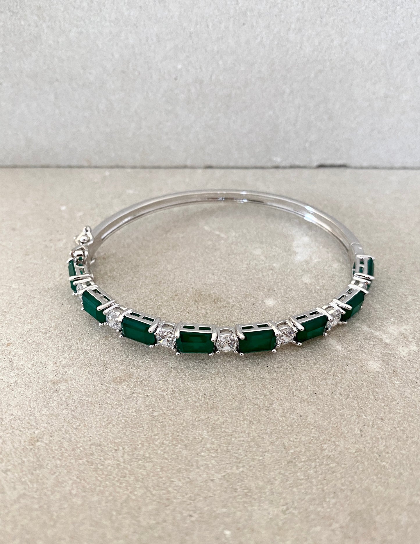 Silver Alloy Gemstone Bar Cuff Bracelet with CZ & Semi-Precious Stones