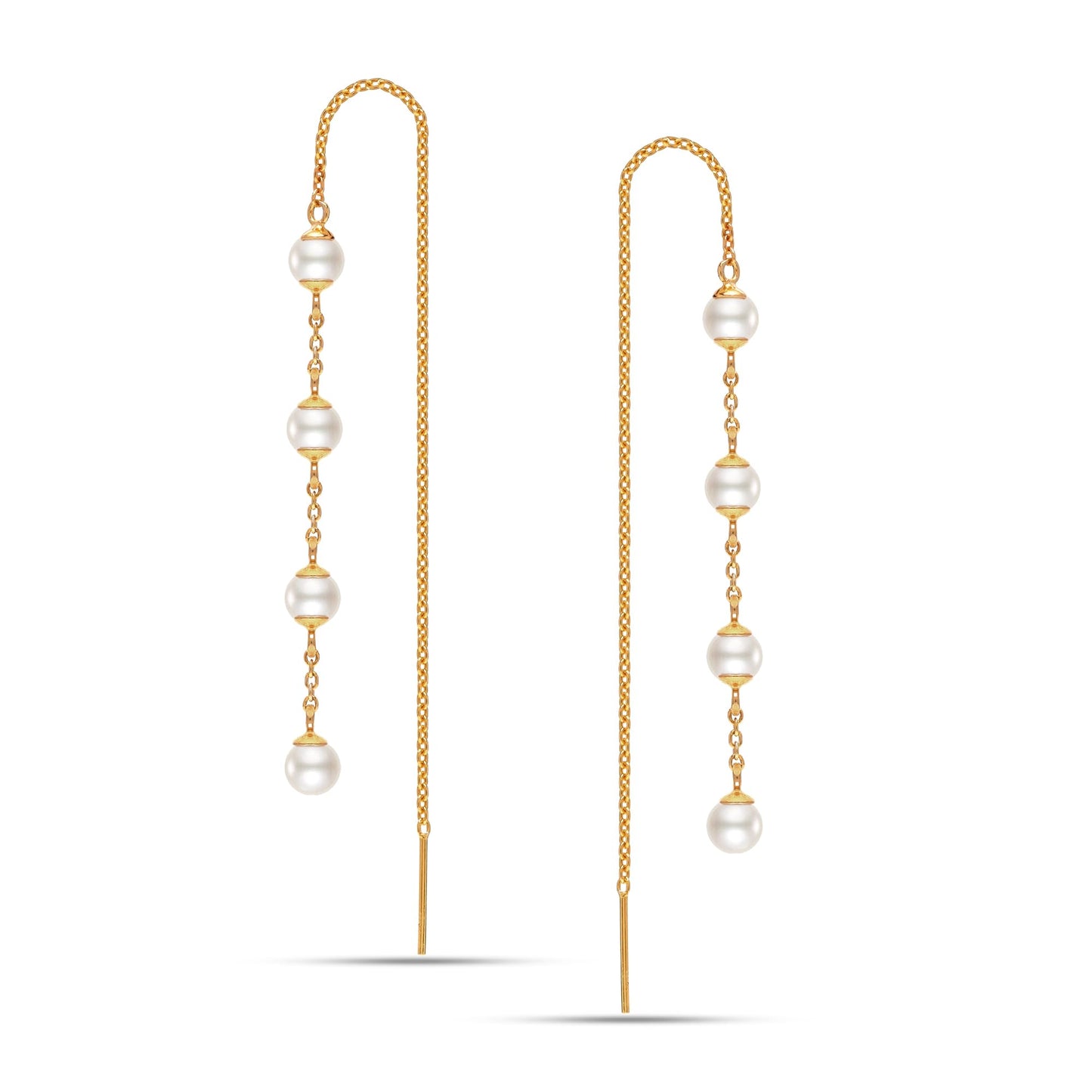 925 Sterling Silver 14K Gold Plated Simulated Pearl Threader Drop Dangle Earrings for Women Teen