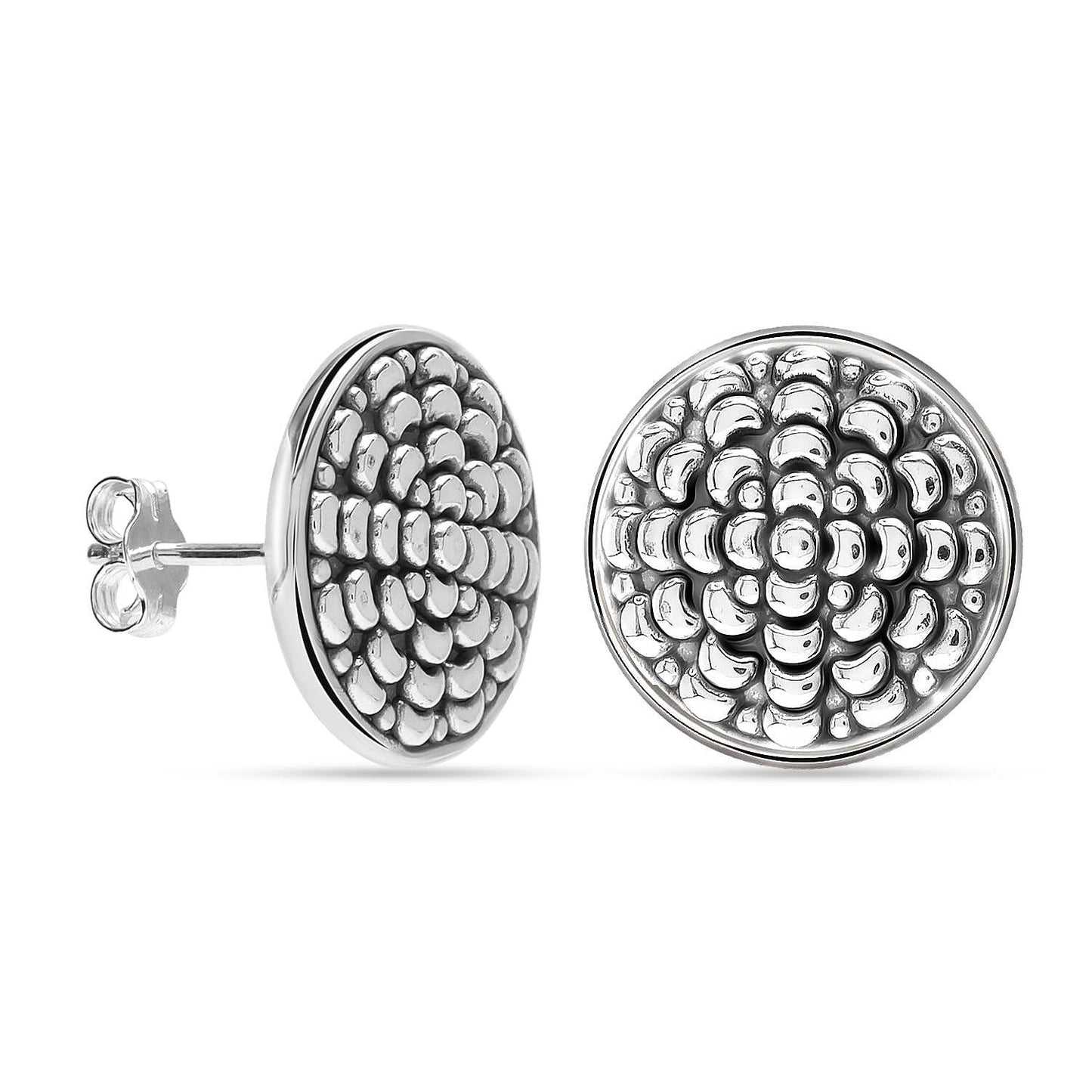 925 Steling Silver Antique Vintage Round Filigree Cut Chunky Stud Earrings for Women