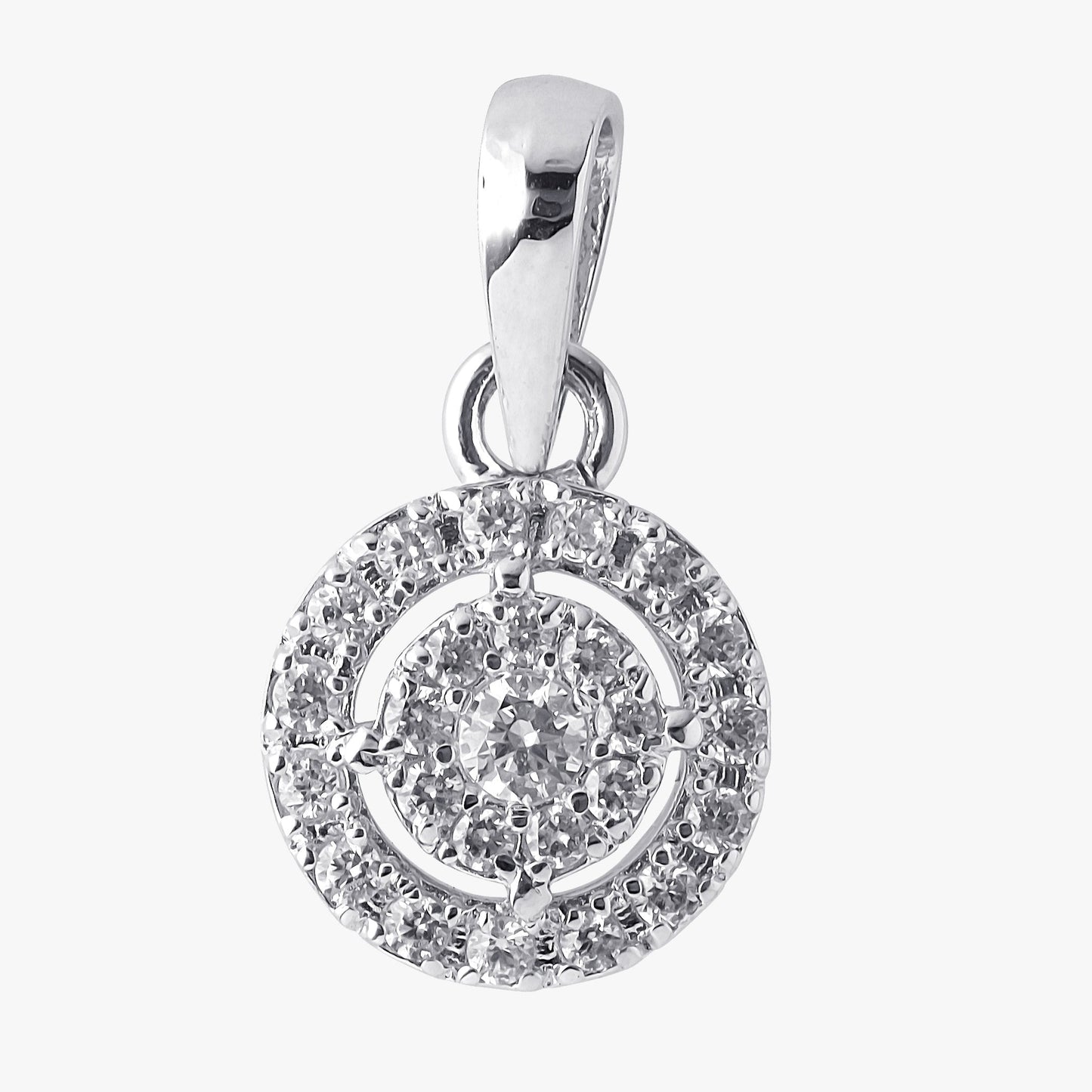 Sterling Silver 2 Round Halo Shape Pendant & Chain