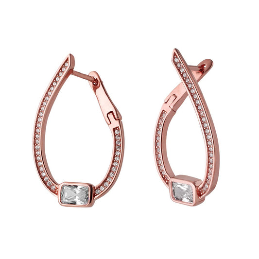Rose Gold Flame Silver Stud Earrings with Baguette CZ for Women