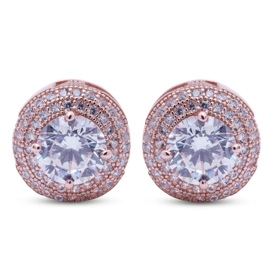 LustreCo 92.5 Pure Silver Earrings Solitaire Double Line Side Design Stud CZ Rose Gold Earrings For Women & Girls