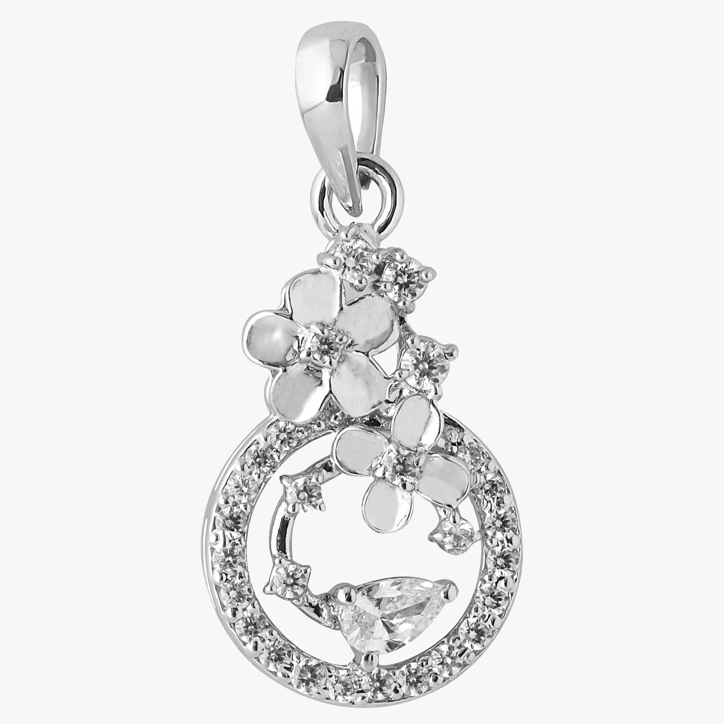 Sterling Silver Elegant Flower Shape Pendant & Chain