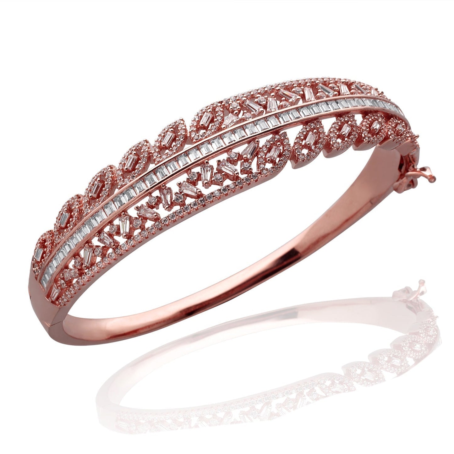 LustreCo 92.5 Silver Bracelet Small Baguetts and Round CZ In Rose Gold For Women, Girls