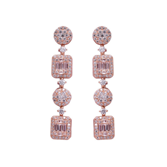 Elegant Rose Gold Silver Drop Earrings with CZ for Women & Girls