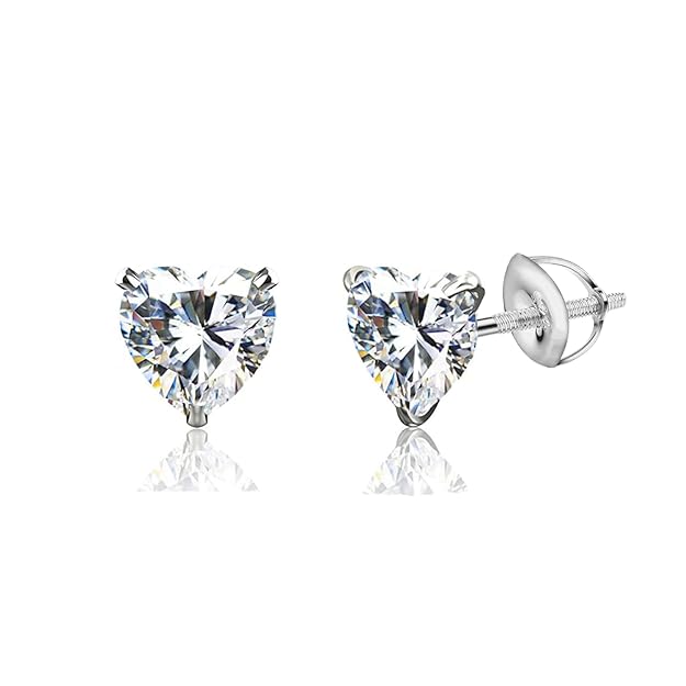 925 Silver Heart Solitaire Stud Earrings with Secure Screwback