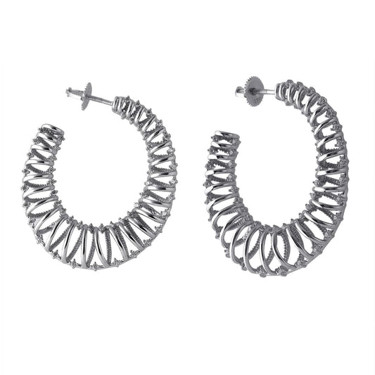 Big Spiral Bali Hoop Earrings with CZ in 925 Silver for Women