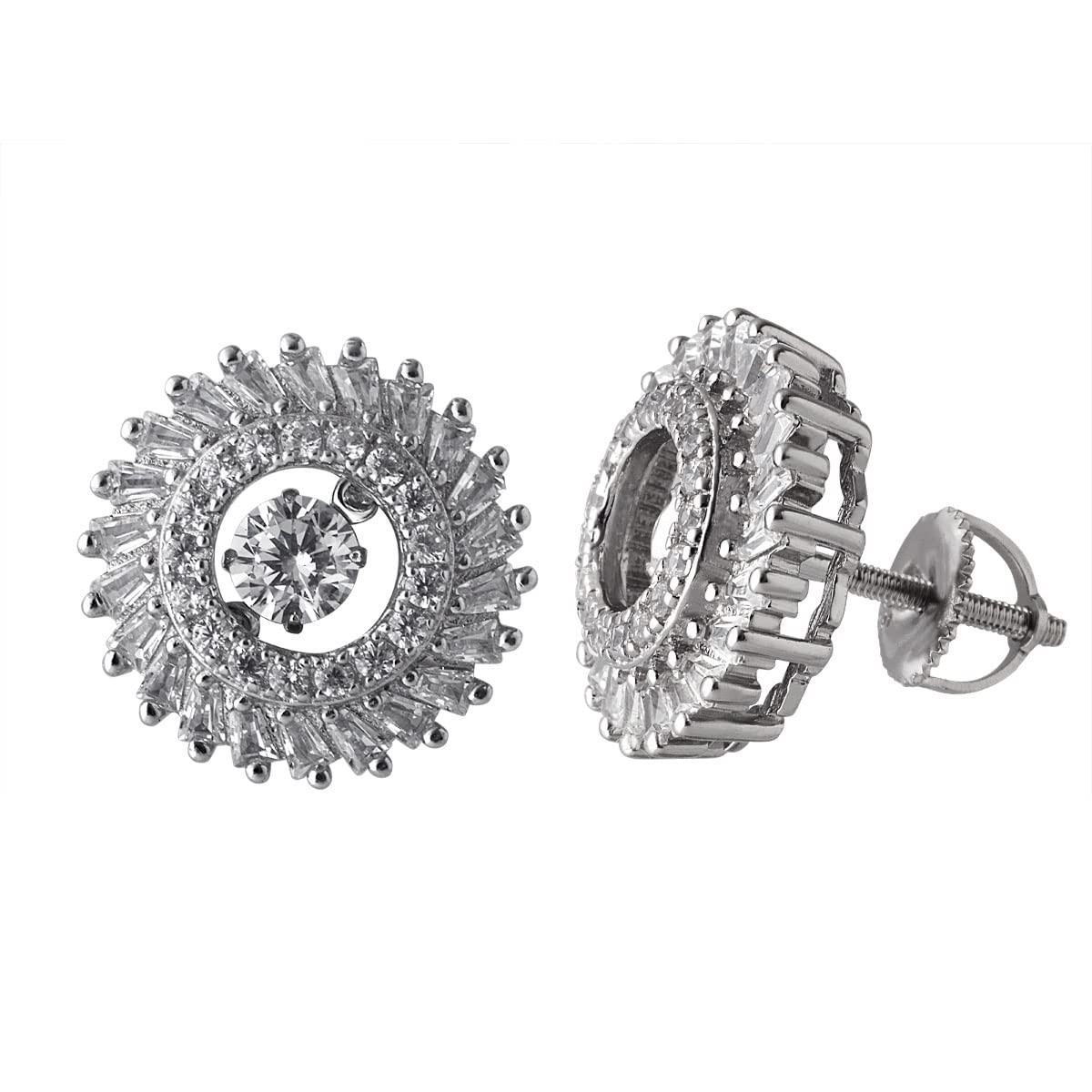 LustreCo 92.5 Pure Silver Earrings Sunrays Dancing Movement CZ White Gold Color Earrings For Women & Girls