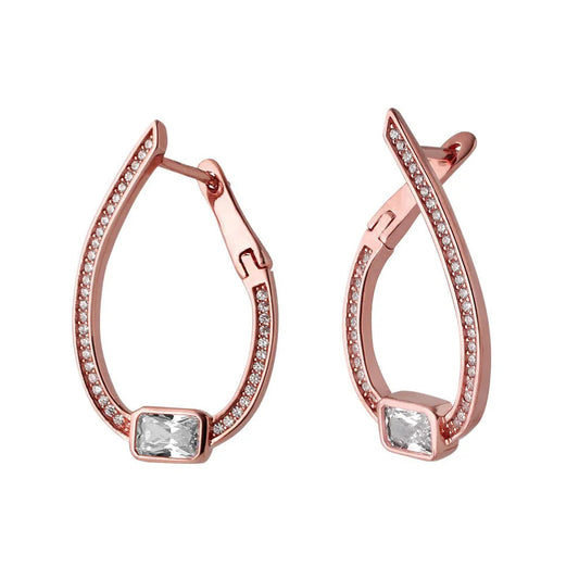 Flame Rose Gold Dangler Earrings in 925 Silver with Baguette CZ