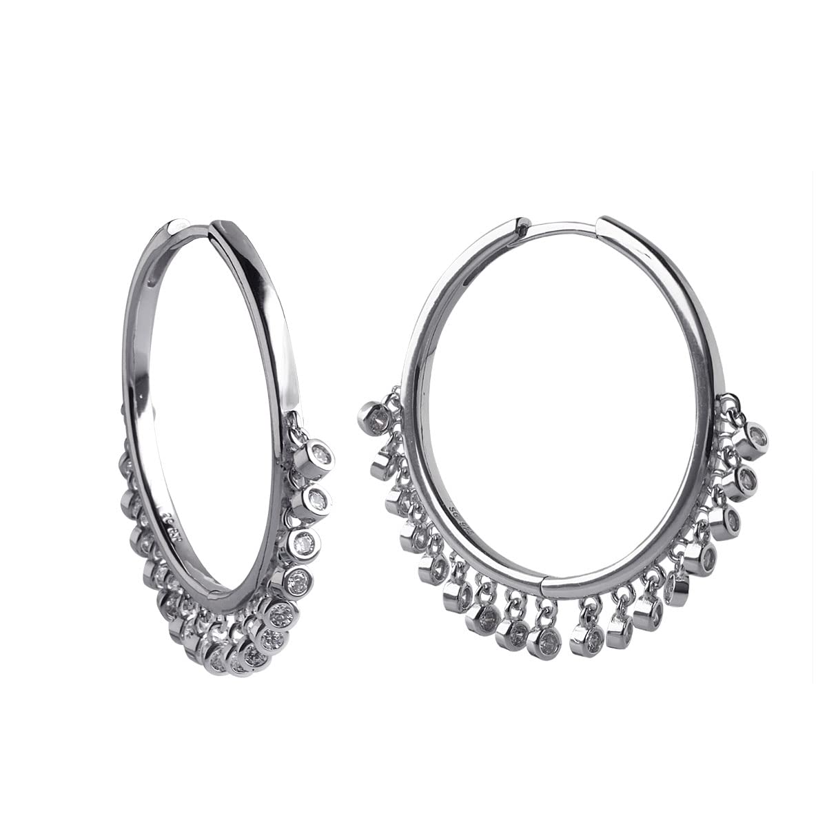 Sterling Silver Bali Hoop Earrings with CZ Danglers for Women