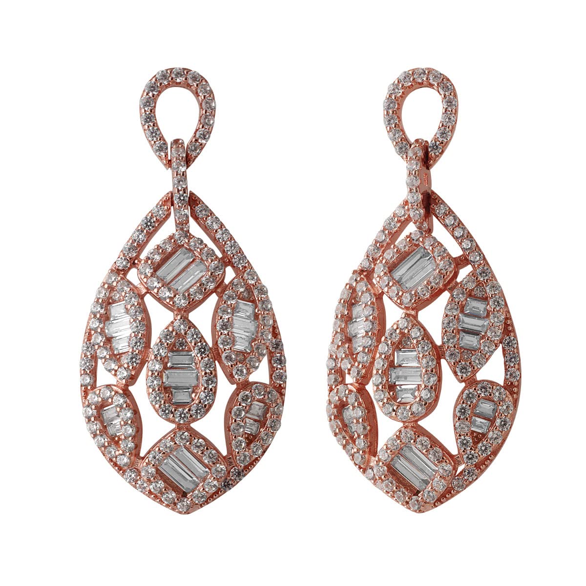 LustreCo 92.5 Pure Silver Earrings Hanging Pear Shape Buggette Round CZ Rose Gold Color Earrings For Women & Girls