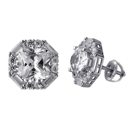 925 Silver Princess Cut & Baguette CZ Stud Earrings for Women