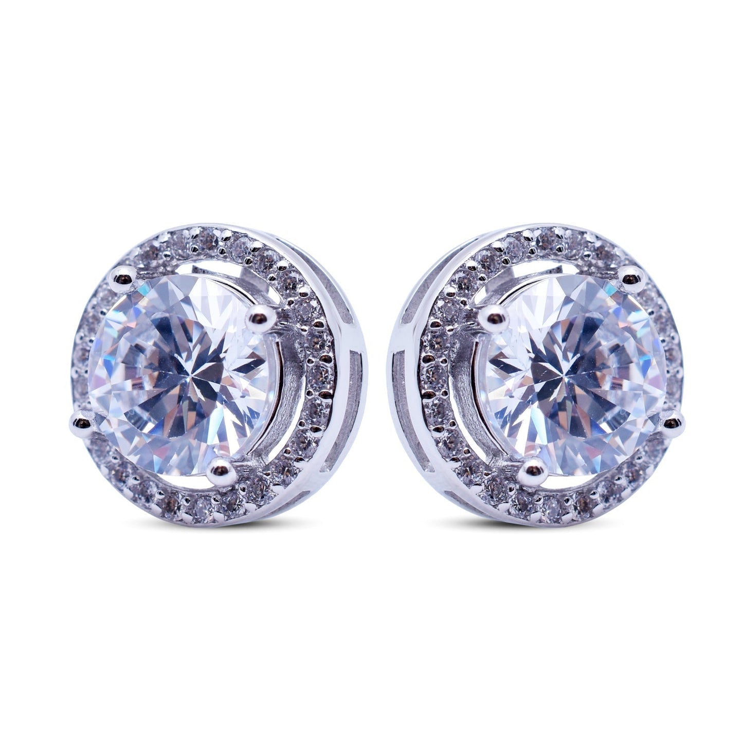 Classic Solitaire Halo CZ Stud Earrings in 925 Sterling Silver
