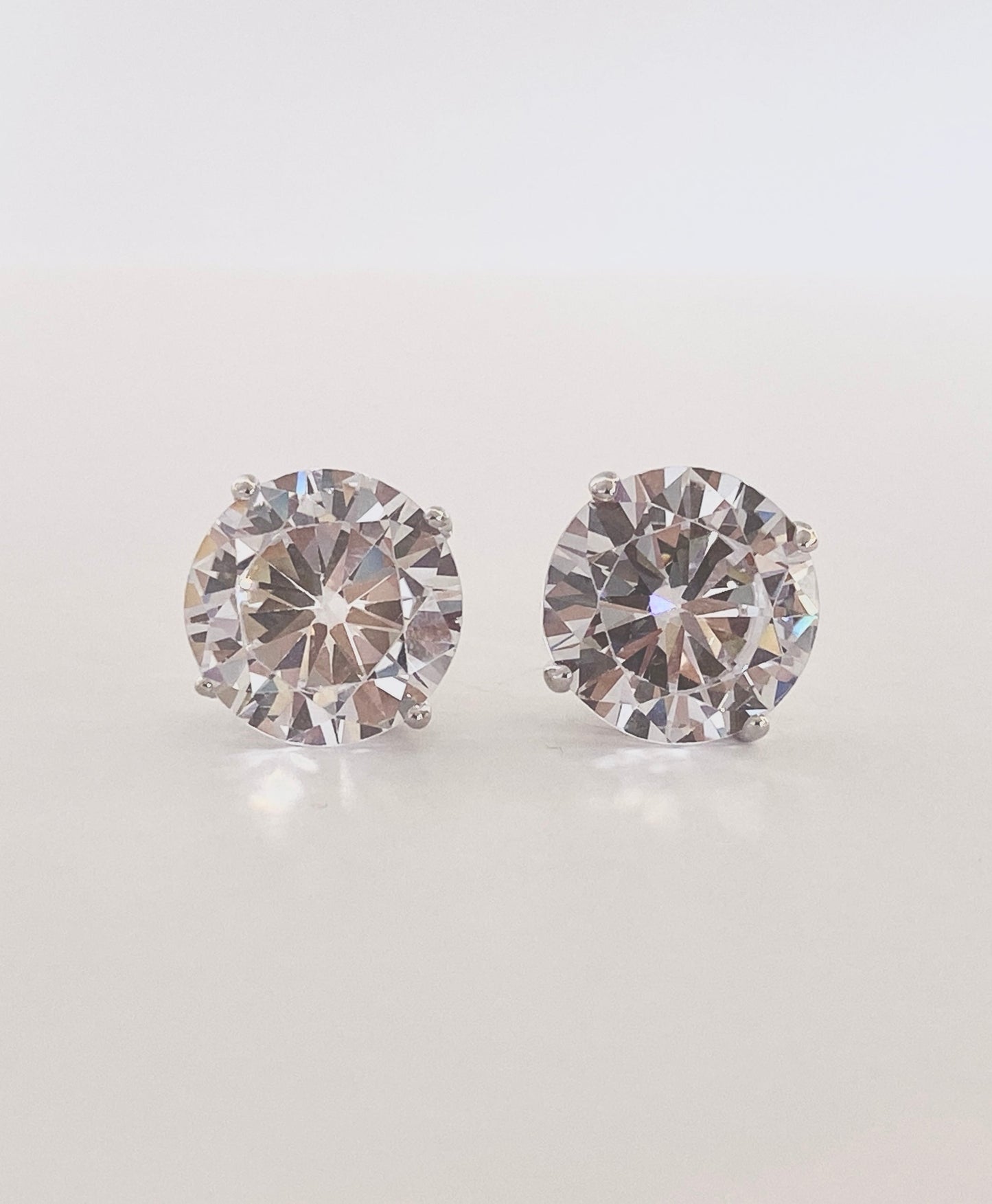 6 Carat Equivalent Round Solitaire Stud Earrings with Secure Screw Back