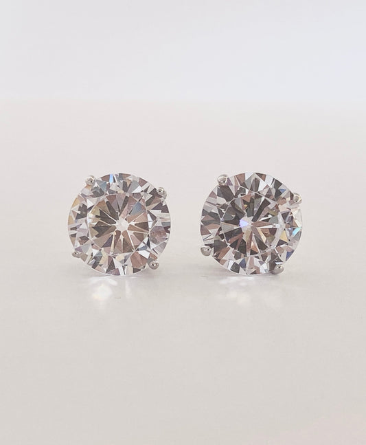 6 Carat Equivalent Round Solitaire Stud Earrings with Secure Screw Back