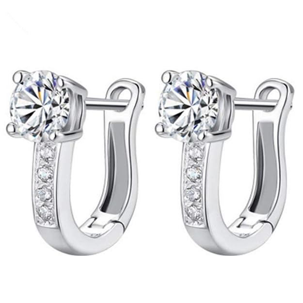 Peora 925 Sterling Silver Plated Crystal Solitaire Hoop Earrings for Women Girls Stylish