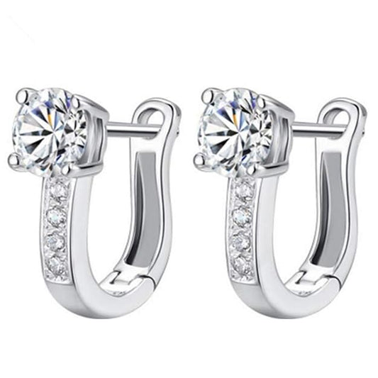 Peora 925 Sterling Silver Plated Crystal Solitaire Hoop Earrings for Women Girls Stylish