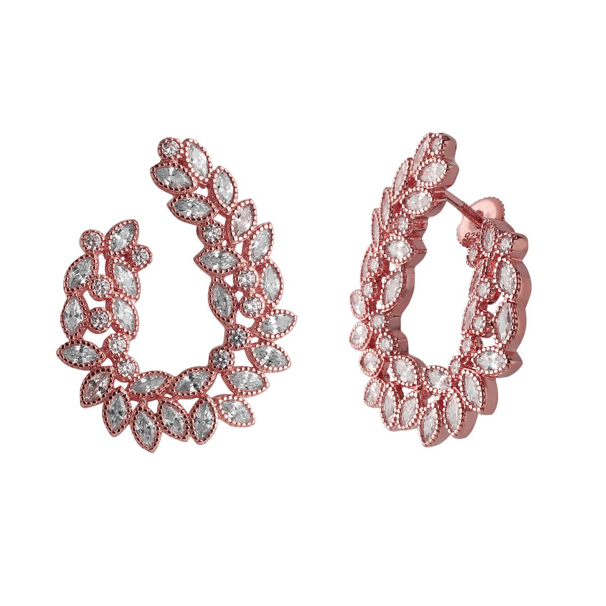 LustreCo 92.5 Pure Silver Earrings Paisley Grain Setting Pear Round Shape CZ Rose Gold Color Earrings For Women & Girls