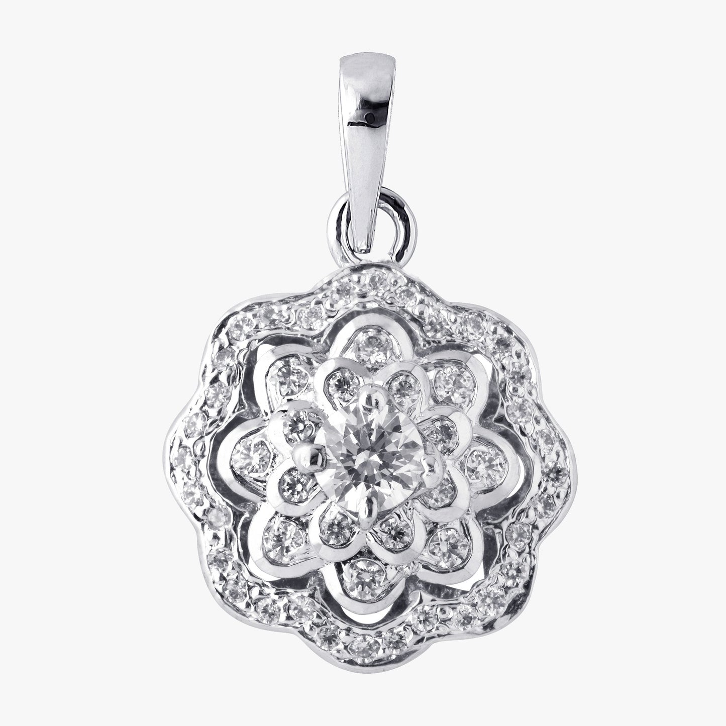 Sterling Silver 3D Flower Shape Pendant & Chain