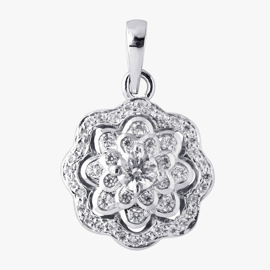 Sterling Silver 3D Flower Shape Pendant & Chain