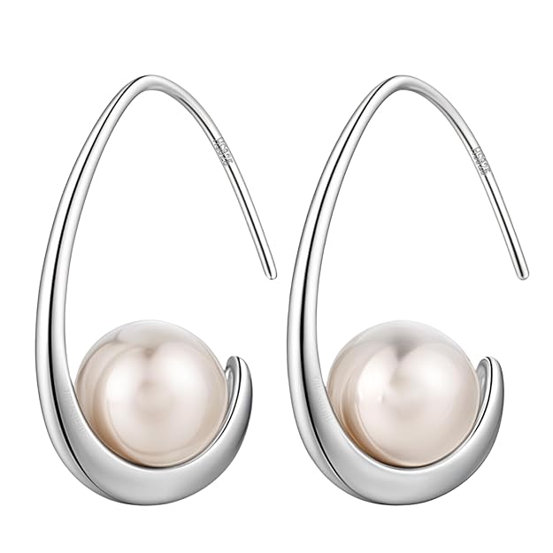 Elegant Pearl Dangle Earrings in 925 Sterling Silver for Women