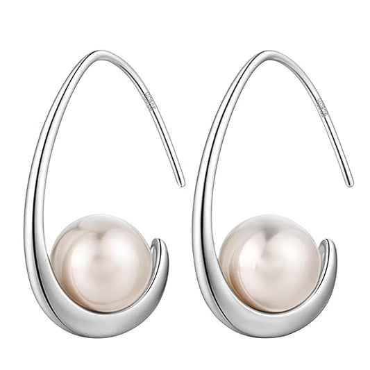 Elegant Pearl Dangle Earrings in 925 Sterling Silver for Women