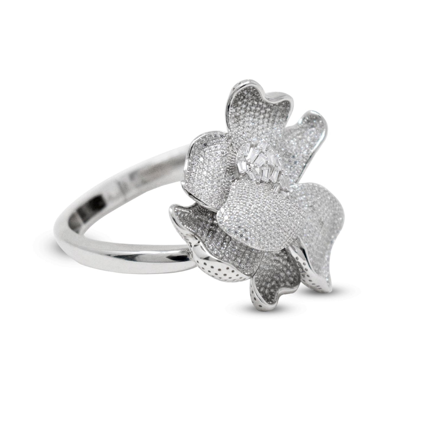 LustreCo 92.5 Silver Bracelet Italian Rose Flower CZ In White Gold For Women, Girls