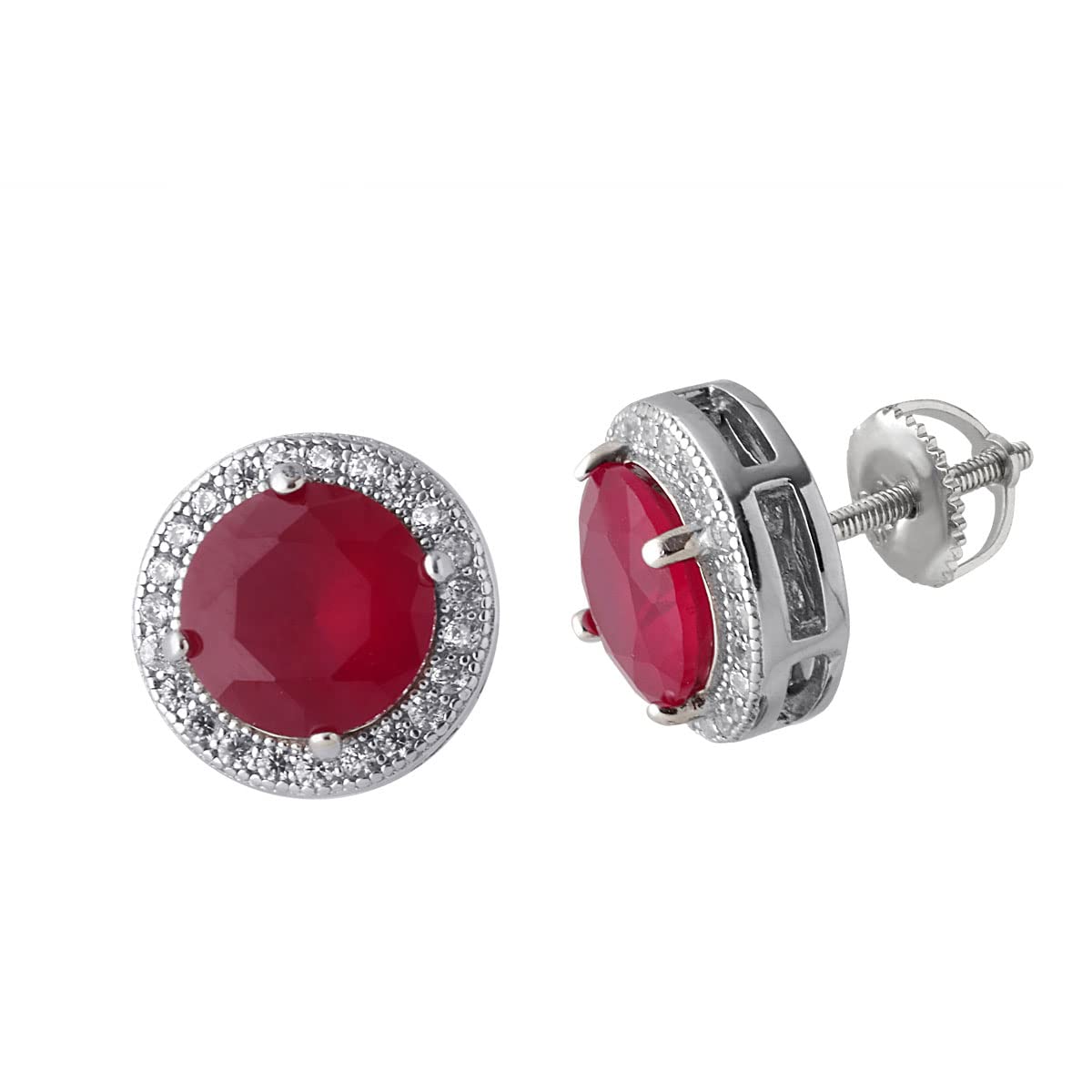 LustreCo 92.5 Pure Silver Earrings Ruby stone Halo CZ White Gold Color Earrings For Women & Girls