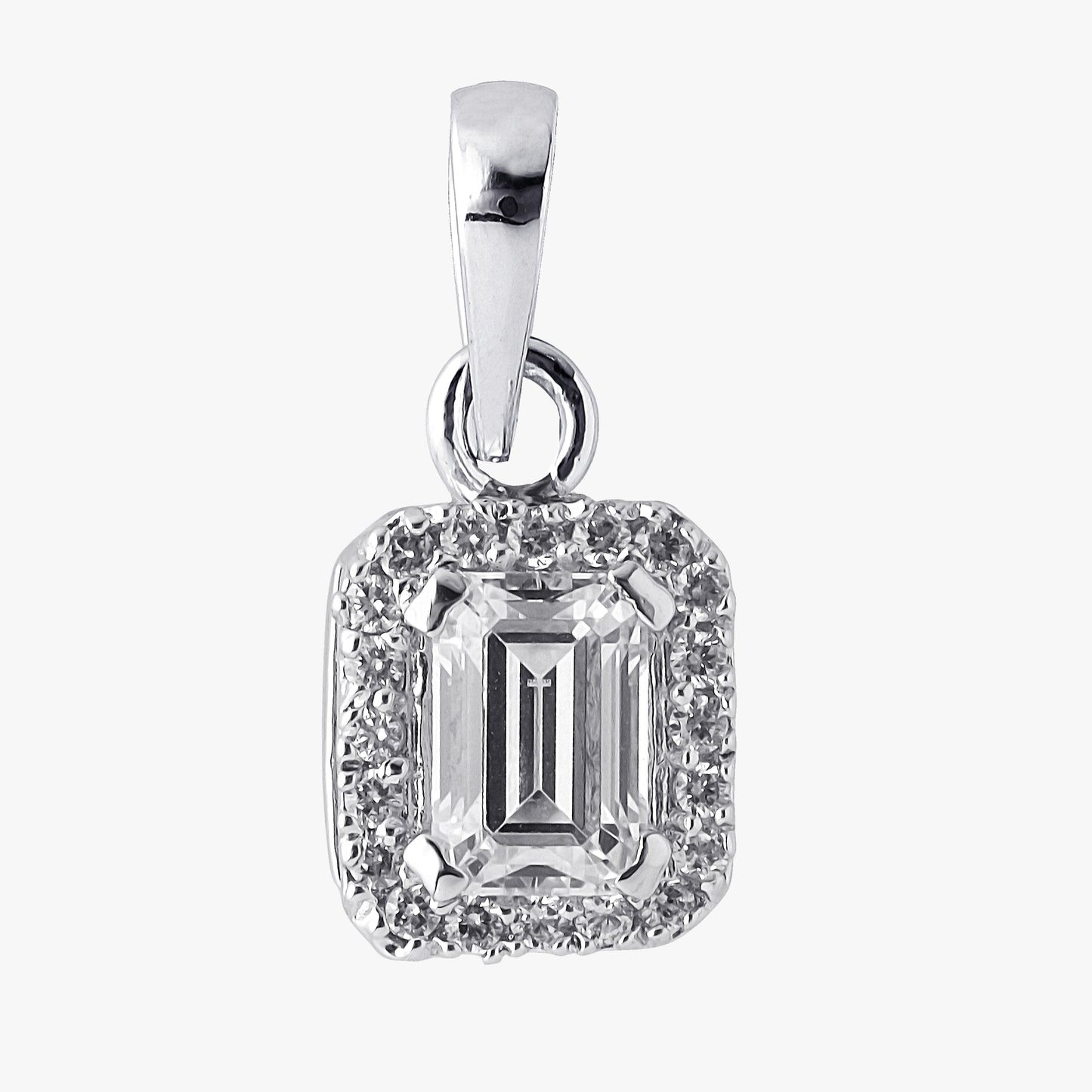 Sterling Silver Emerald Shape Pendant & Chain