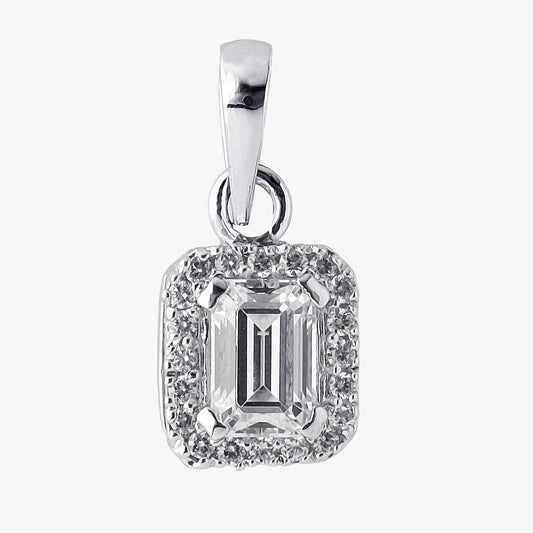 Sterling Silver Emerald Shape Pendant & Chain